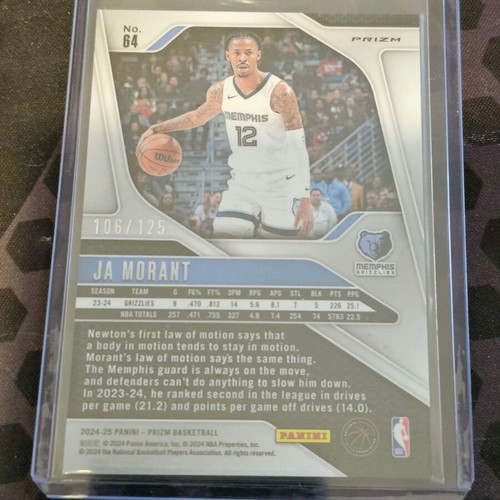 2024-25 Panini Prizm Ja Morant Blue Cracked Ice Prizm card new