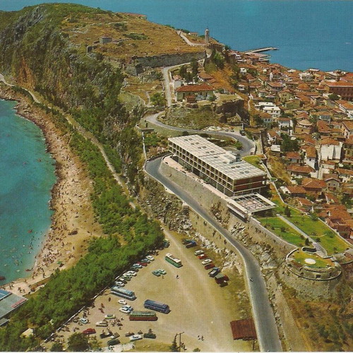 Postcard panoramic view Nafplio with Bourtzi Greece 1980s