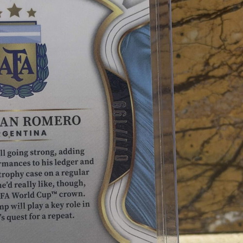 2025-26 Panini Select Road to FIFA World Cup Soccer Card Cristian Romero Terrace Camo Prizm