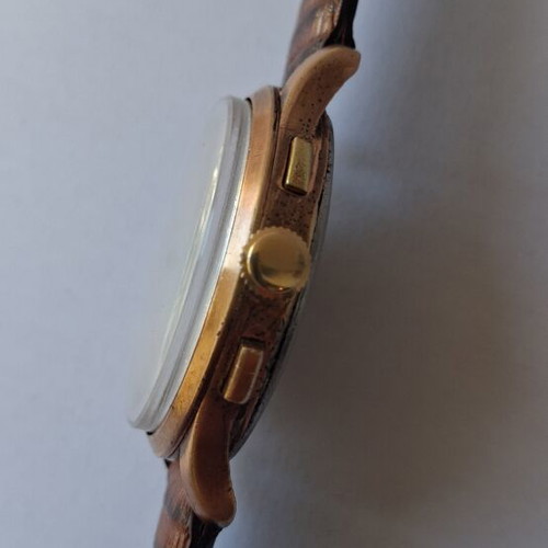 Tell 1950 mechanical chronograph watch used, beige and gold