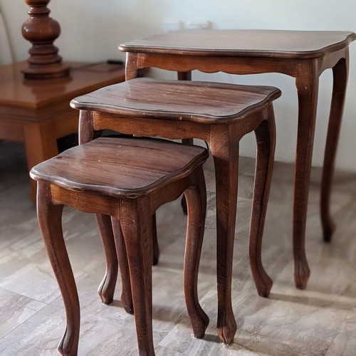 Wooden tables used, set of three
