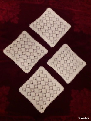 Set of four hand-crocheted doilies, ecru, new