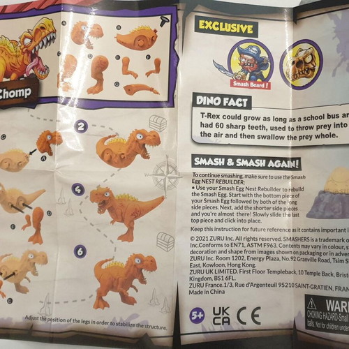 Zuru Smashers Dino Island Mega Egg T-Rex Toy like new