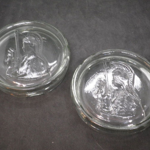 Antique ashtrays pair with goddess Athena used