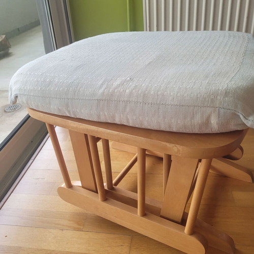 Dutailier nursing rocking chair used with footstool and throw