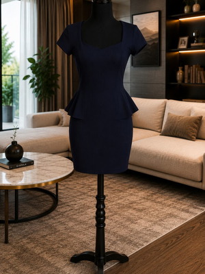 Pin up dress medium used, navy blue, bodycon with peplum waist