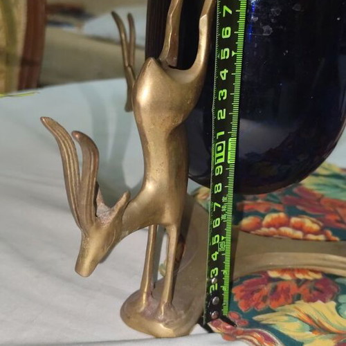 Vintage handmade table lamp with brass deer-shaped base