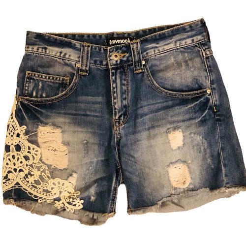Mymoo jean short with crochet details like new, blue, size M