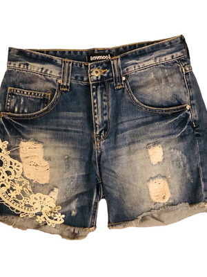 Mymoo jean short με κρόσσε λεπτομέρειες σαν καινούργιο, μπλε, μέγεθος M