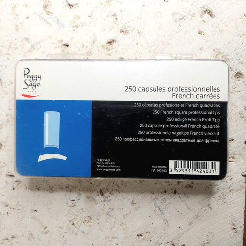 Peggy Sage case Professional nail tips square French shape, 250 pcs, white
