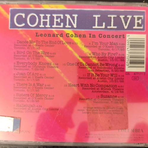 Leonard Cohen Live CD used