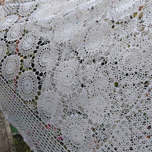 Handmade crochet tablecloth 180x130 cm, white cotton