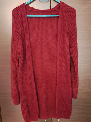 Knitted Long Cardigan like new, dark burgundy