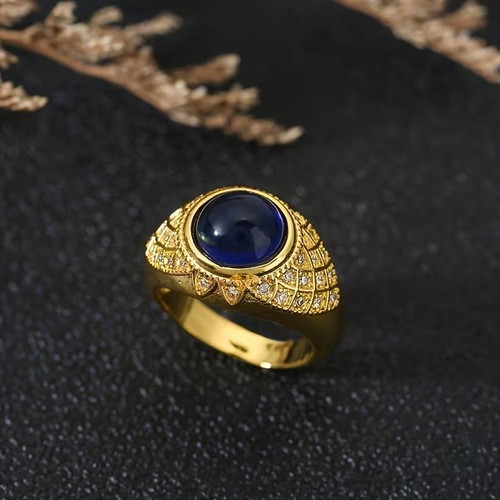 Modern men's ring with dark blue cubic zirconia "Dove Egg" size 60