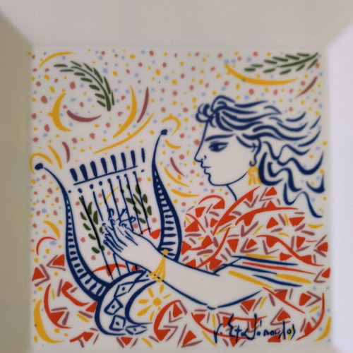 Plate painted by G. Stathopoulos like new, large square