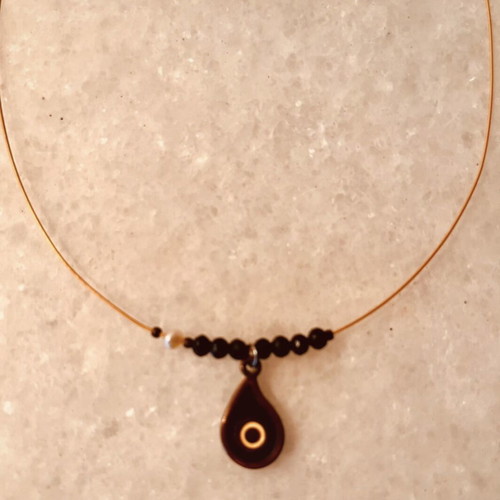 Handmade set of 2 gold wire necklaces with eye and pearls for layering