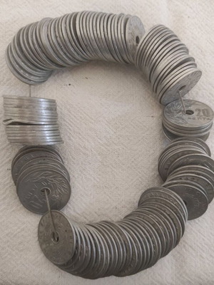 Pouch with 119 used 20 lepta drachma coins