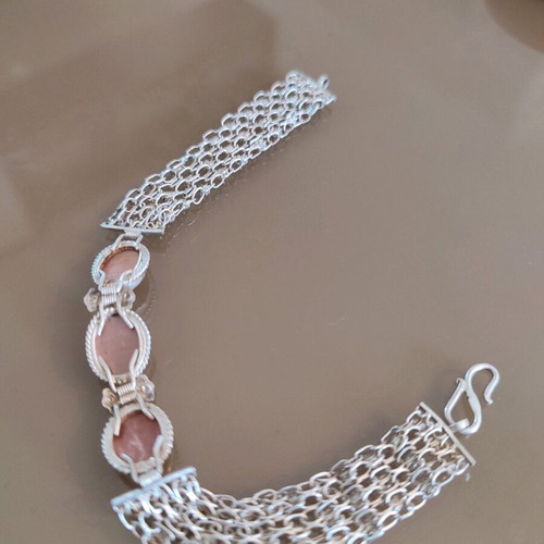 Silver bracelet with cat's-eye stones new, 18.5 cm