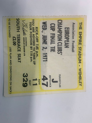 Panathinaikos Ajax 1971 Final Ticket used with program