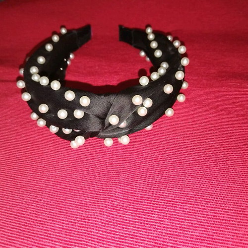 Hairband used, black satin with white pearls