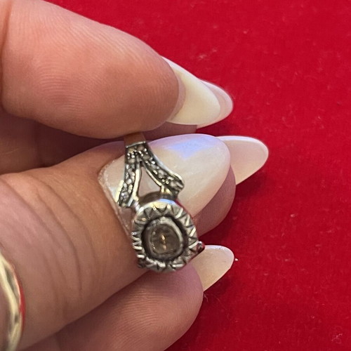 Silver gold ring with old cut diamonds used, size 56
