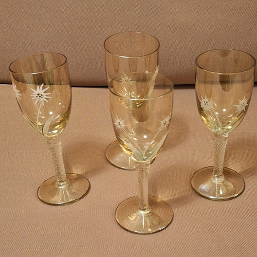 Prewar liqueur wine set yellow cut crystal like new