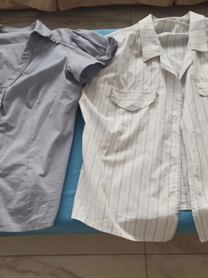 Vintage women's short-sleeve shirts set L/XL like new, sky blue & striped