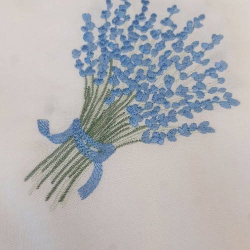 Tablecloth with 12 napkins, new, embroidered with blue border