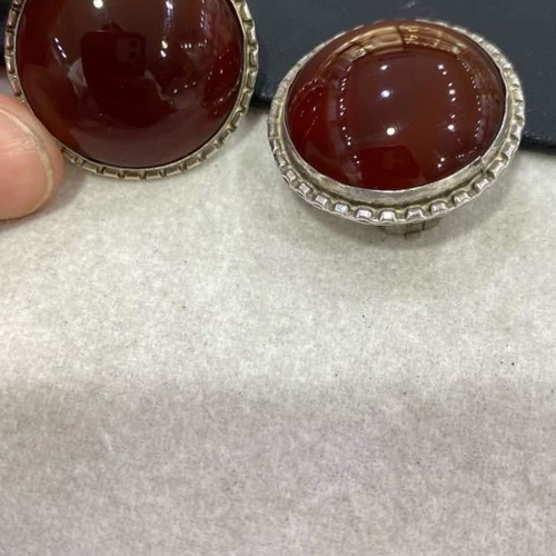 Silver clip earrings 925 with real therapeutic carnelian stone new
