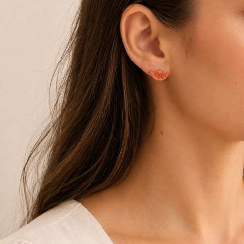 Handmade Citrus Fruit Slice Stud Earrings in Resin, new