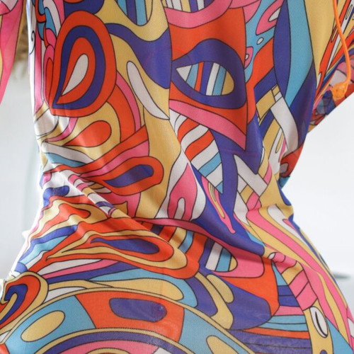 Beachwear set with bikini and fitted bodycon dress in psychedelic pattern new