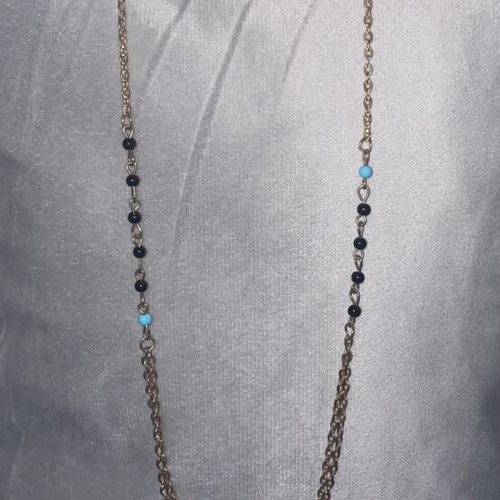 Double Faux Bijoux Necklace with Black and Turquoise Beads like new