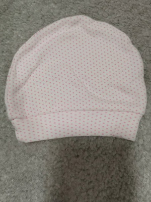 Baby hat like new, white with pink polka dots, cotton