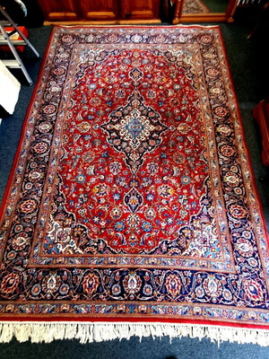 Vintage Persian rug used, wool and silk, 350x220 cm