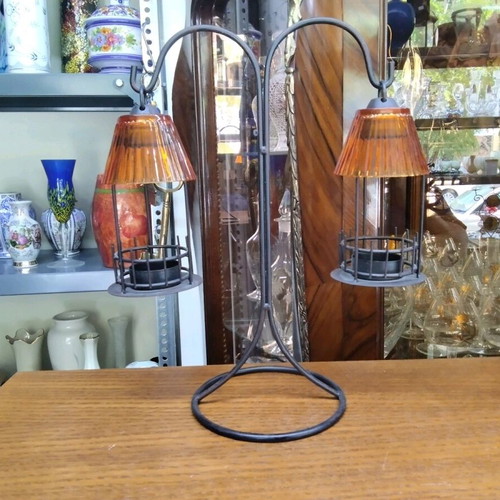 Tabletop candlestick with double bases like new, metal stand