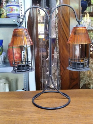 Tabletop candlestick with double bases like new, metal stand