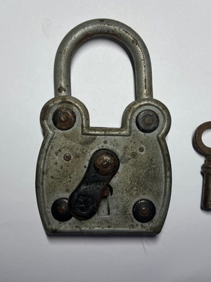 Antique French 4 Gorges Padlock used, functional with key