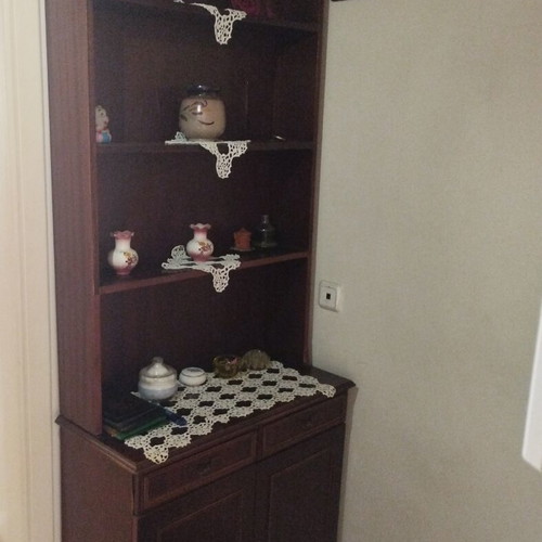 Classic Walnut Hall Cabinet with Shelves and Cupboards used