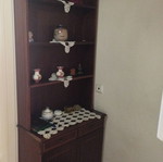 Classic Walnut Hall Cabinet with Shelves and Cupboards used