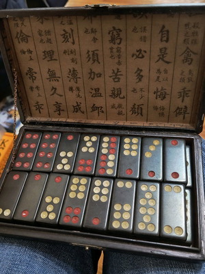 Mahjong vintage wooden box with leather lining like new