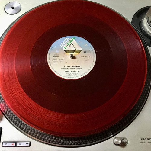 Barry Manilow Copacabana / Mandy vinyl used, red, 12" 45 RPM