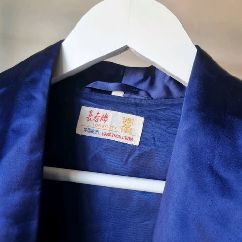 Chinese robe Longevity silk satin like new, size 3/4/5 XL, blue