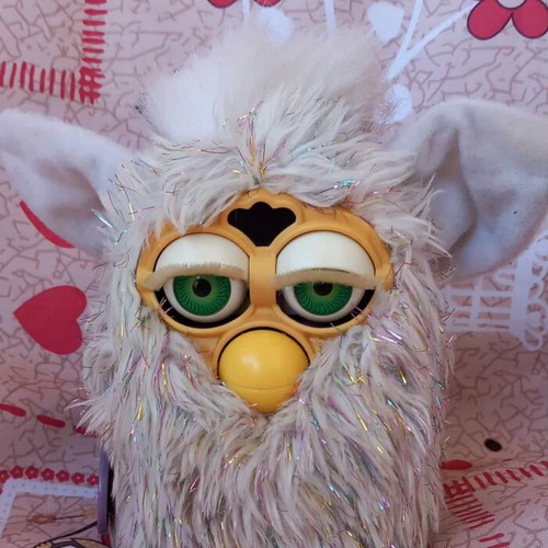 Glitter Furby Champagne 1998 used, working with neon green eyes