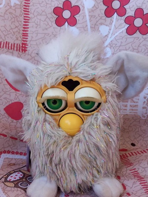 Glitter Furby Champagne 1998 used, working with neon green eyes