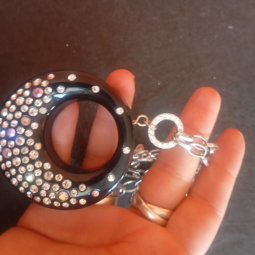 Lia Sophia necklace like new with black acrylic pendant and silver chain