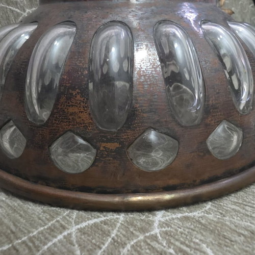 Large vintage bowl of bronze and glass like new