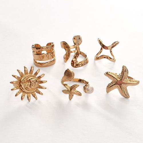 Sea Breeze ring set 6 pieces adjustable, gold color