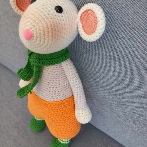 Amigurumi mouse toy new, handmade knitted doll 28 cm