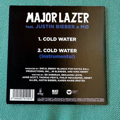 Cold Water CD single by Major Lazer & Justin Bieber like new, pop