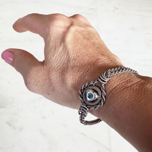 Vintage Italian silver 925 bracelet with blue eye handmade like new